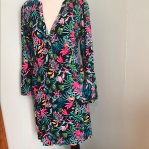 Lilly Pulitzer Black and Pink Sheath Dress with Bell Sleeves